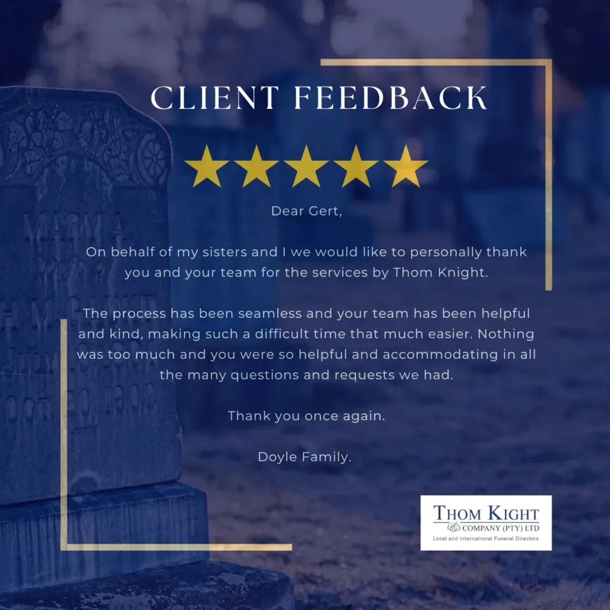 Client feedback — Burial services