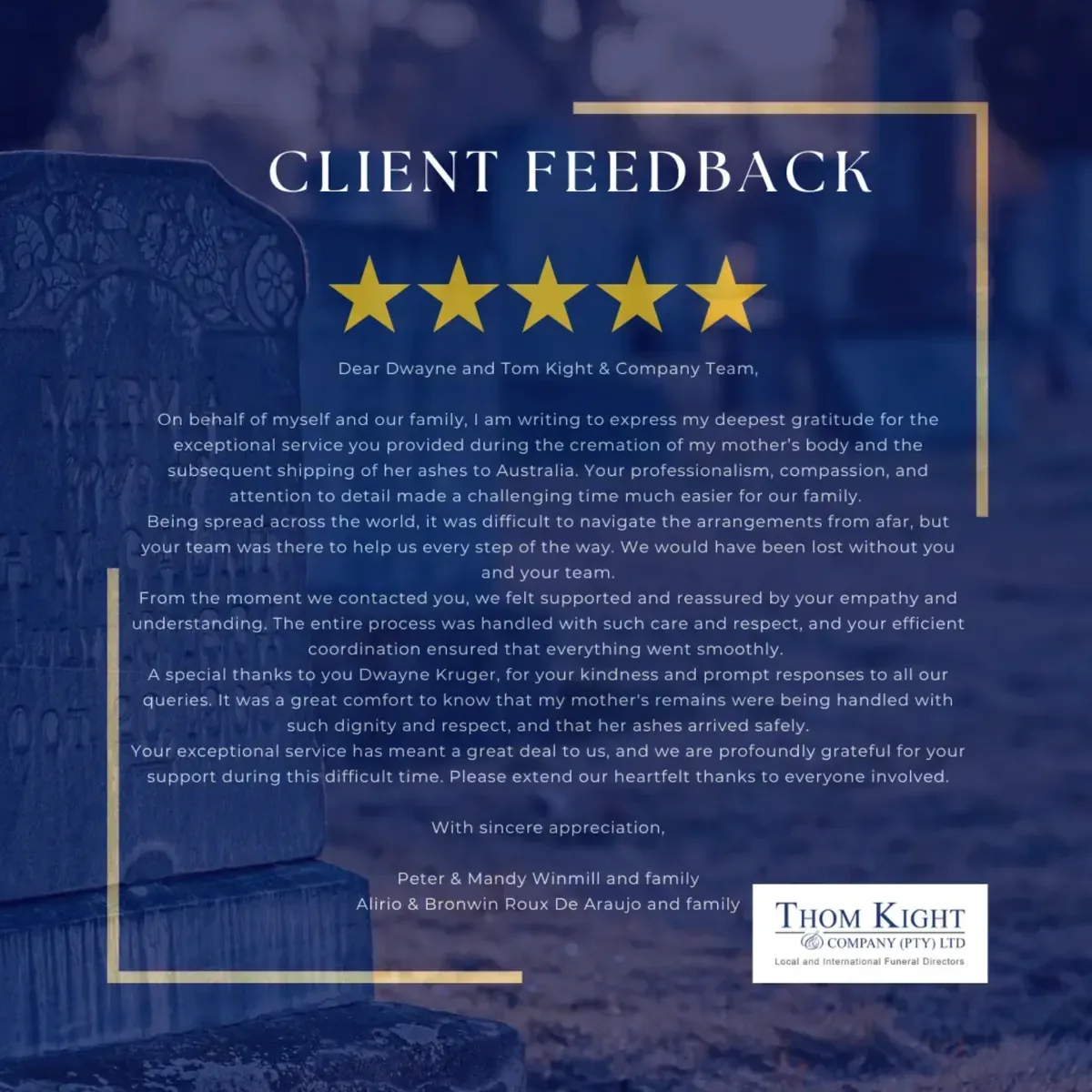 Client feedback — Compassionate care