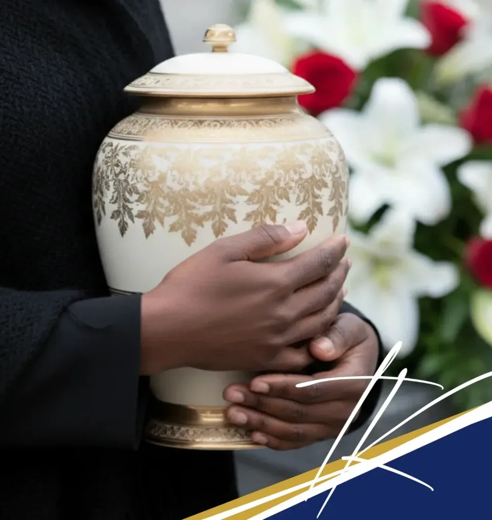 Hands holding memorial urn